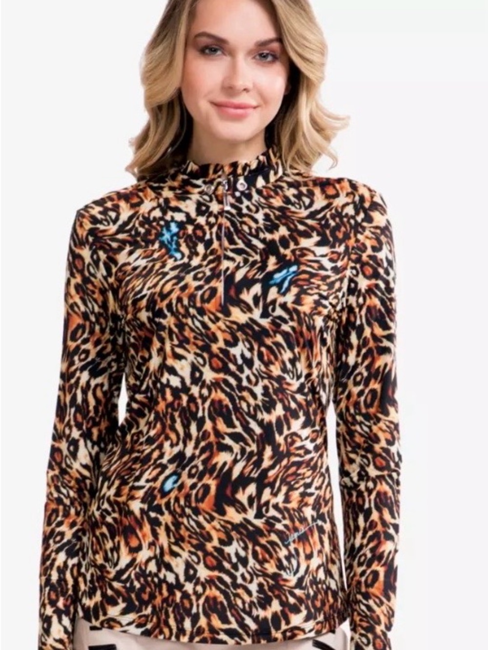 Sunsence Leopard-Print 1/4 zip Long-Sleeve